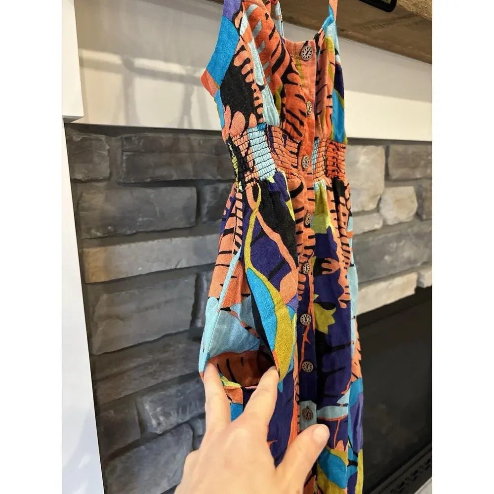Anthropologie Edme & Esyllte Dress Women 0 Linen Tropical Floral Vacation Color - Picture 4 of 8